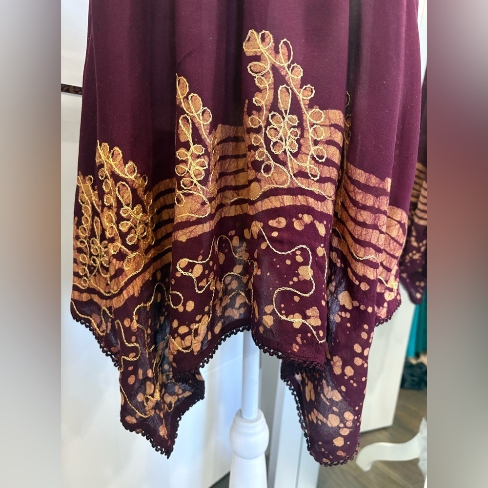 Burgundy and Gold Embroidered Dress - Picture 4 of 16